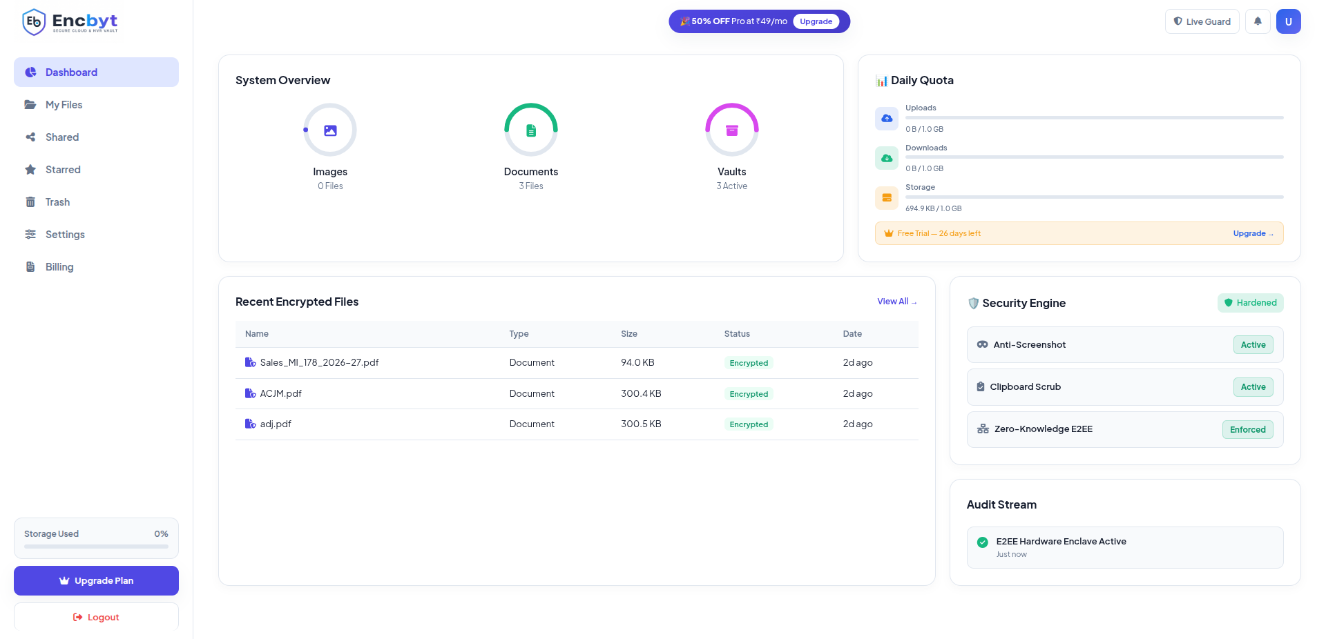 Encbyt Zero-Knowledge Dashboard